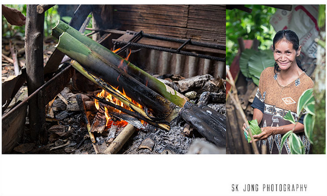 Close up on bamboo cooking with the mother of the Salomavillagestay founder in the heart of the Borneo Jungle